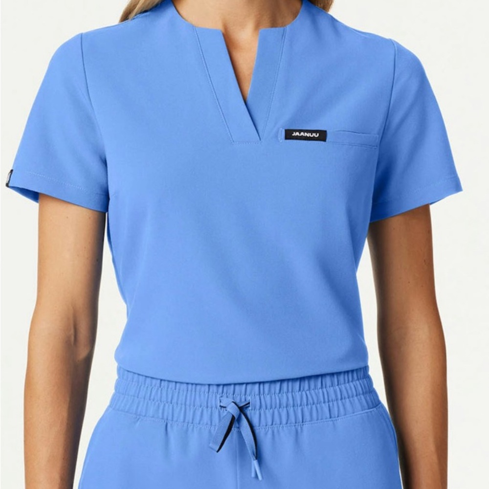 Jaanu size small ceil blue slim fit scrub set with jogger style pants